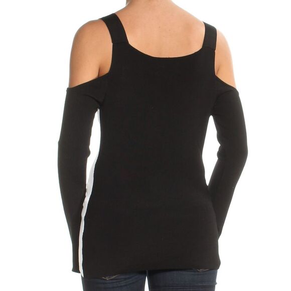 YYIGAL Womens White Cold Shoulder Color Block Long Sleeve V Neck Top Size: XS - Picture 4 of 4